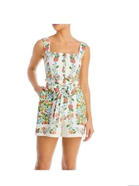 FARM Rio White Floral Tie-Waist Romper with Multicolor Print
